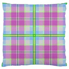 Pink And Blue Plaid Large Flano Cushion Case (one Side) by allthingseveryone