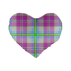 Pink And Blue Plaid Standard 16  Premium Flano Heart Shape Cushions by allthingseveryone