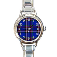 Bright Blue Plaid Round Italian Charm Watch by allthingseveryone