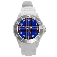 Bright Blue Plaid Round Plastic Sport Watch (l) by allthingseveryone