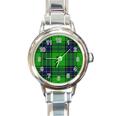 Green And Blue Plaid Round Italian Charm Watch by allthingseveryone