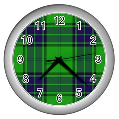 Green And Blue Plaid Wall Clocks (silver)  by allthingseveryone