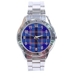 Blue Heather Plaid Stainless Steel Analogue Watch by allthingseveryone