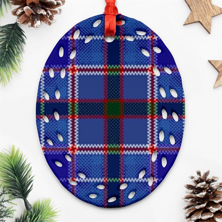 Blue Heather Plaid Oval Filigree Ornament (Two Sides)