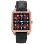 Purple And Red Tartan Plaid Rose Gold Leather Watch  Front