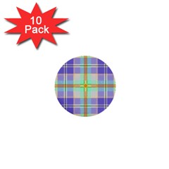 Blue And Yellow Plaid 1  Mini Buttons (10 Pack)  by allthingseveryone