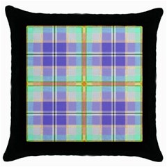 Blue And Yellow Plaid Throw Pillow Case (black) by allthingseveryone