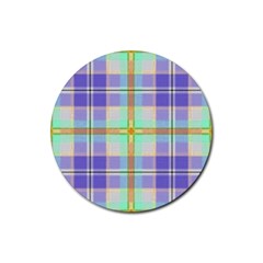 Blue And Yellow Plaid Rubber Coaster (round)  by allthingseveryone