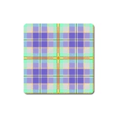 Blue And Yellow Plaid Square Magnet by allthingseveryone