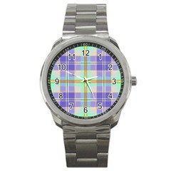 Blue And Yellow Plaid Sport Metal Watch by allthingseveryone