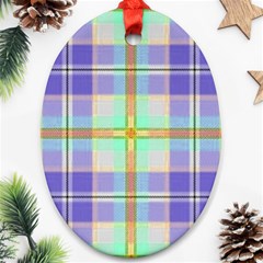 Blue And Yellow Plaid Oval Ornament (two Sides) by allthingseveryone