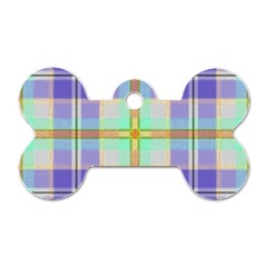 Blue And Yellow Plaid Dog Tag Bone (one Side) by allthingseveryone