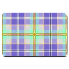 Blue And Yellow Plaid Large Doormat  by allthingseveryone