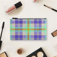 Blue And Yellow Plaid Cosmetic Bag (small)  by allthingseveryone