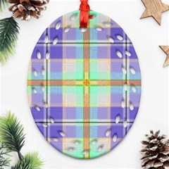 Blue And Yellow Plaid Ornament (oval Filigree) by allthingseveryone