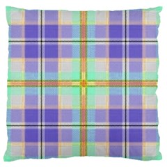 Blue And Yellow Plaid Large Cushion Case (one Side) by allthingseveryone