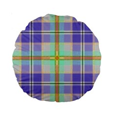 Blue And Yellow Plaid Standard 15  Premium Round Cushions by allthingseveryone