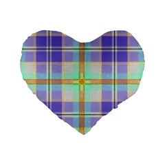 Blue And Yellow Plaid Standard 16  Premium Heart Shape Cushions by allthingseveryone