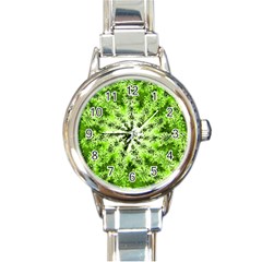 Lime Green Starburst Fractal Round Italian Charm Watch