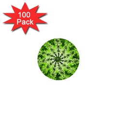 Lime Green Starburst Fractal 1  Mini Buttons (100 Pack)  by allthingseveryone