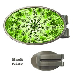 Lime Green Starburst Fractal Money Clips (oval) 