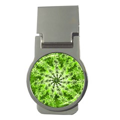 Lime Green Starburst Fractal Money Clips (round) 