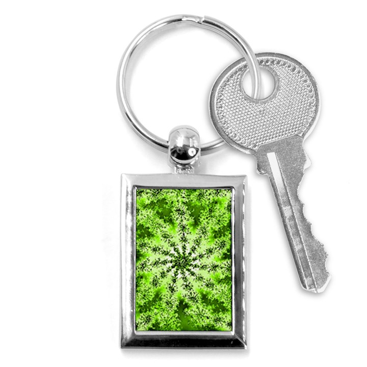 Lime Green Starburst Fractal Key Chains (Rectangle) 