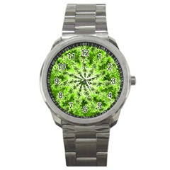 Lime Green Starburst Fractal Sport Metal Watch by allthingseveryone