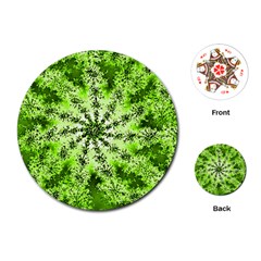 Lime Green Starburst Fractal Playing Cards (round)  by allthingseveryone