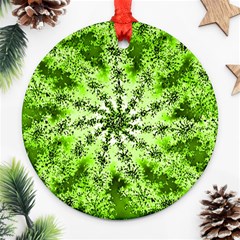 Lime Green Starburst Fractal Round Ornament (two Sides) by allthingseveryone