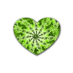 Lime Green Starburst Fractal Rubber Coaster (heart) 