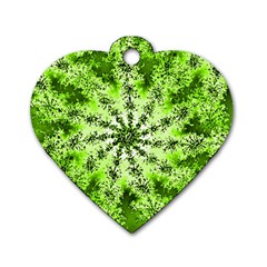 Lime Green Starburst Fractal Dog Tag Heart (two Sides)