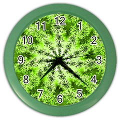 Lime Green Starburst Fractal Color Wall Clocks by allthingseveryone