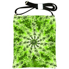 Lime Green Starburst Fractal Shoulder Sling Bags