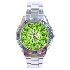 Lime Green Starburst Fractal Stainless Steel Analogue Watch by allthingseveryone