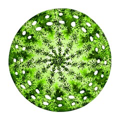 Lime Green Starburst Fractal Round Filigree Ornament (two Sides)