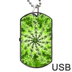 Lime Green Starburst Fractal Dog Tag Usb Flash (one Side) by allthingseveryone