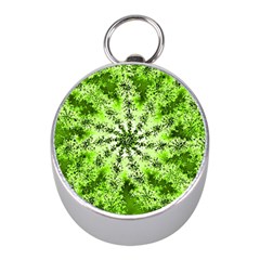 Lime Green Starburst Fractal Mini Silver Compasses by allthingseveryone