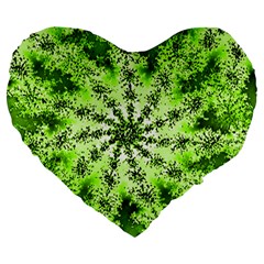 Lime Green Starburst Fractal Large 19  Premium Flano Heart Shape Cushions