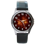 Artsy Brown Trees Round Metal Watch Front