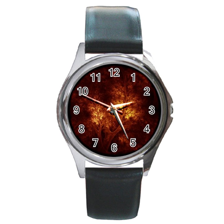 Artsy Brown Trees Round Metal Watch