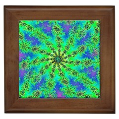 Green Psychedelic Starburst Fractal Framed Tiles by allthingseveryone