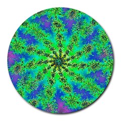 Green Psychedelic Starburst Fractal Round Mousepads