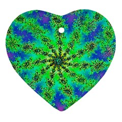 Green Psychedelic Starburst Fractal Ornament (heart) by allthingseveryone