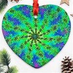 Green Psychedelic Starburst Fractal Ornament (Heart) Front