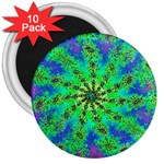 Green Psychedelic Starburst Fractal 3  Magnets (10 pack)  Front