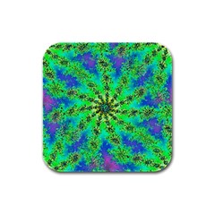 Green Psychedelic Starburst Fractal Rubber Square Coaster (4 Pack) 