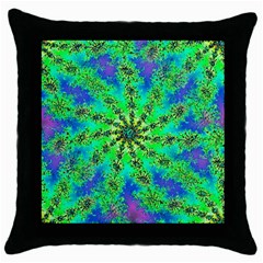 Green Psychedelic Starburst Fractal Throw Pillow Case (black)