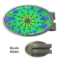 Green Psychedelic Starburst Fractal Money Clips (oval) 