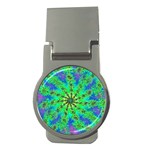 Green Psychedelic Starburst Fractal Money Clips (Round)  Front